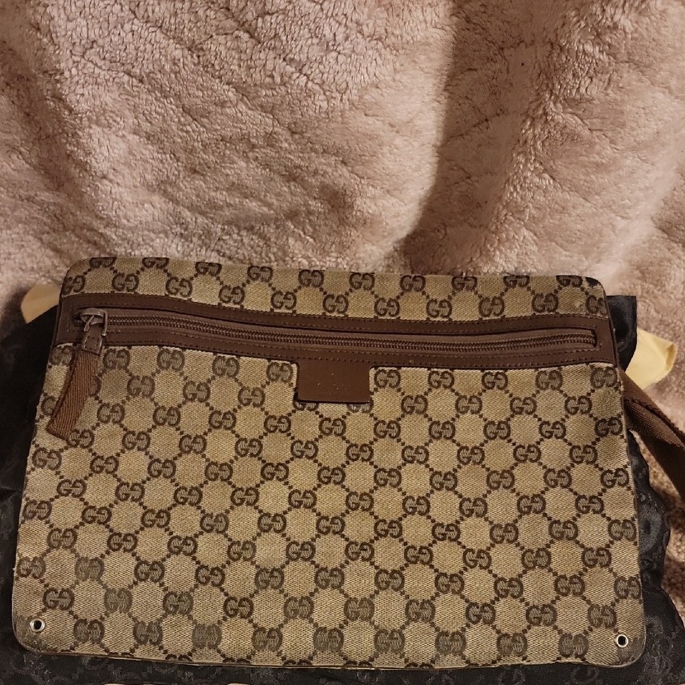 Gucci Tan and Brown Monogram Shoulder Bag